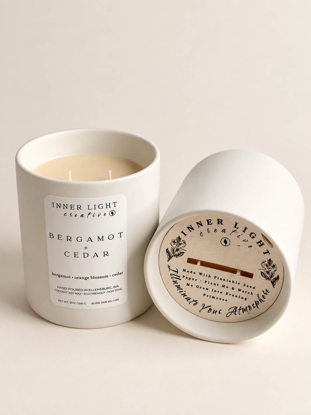 Bergamot + Cedar coconut soy candle with branded lid