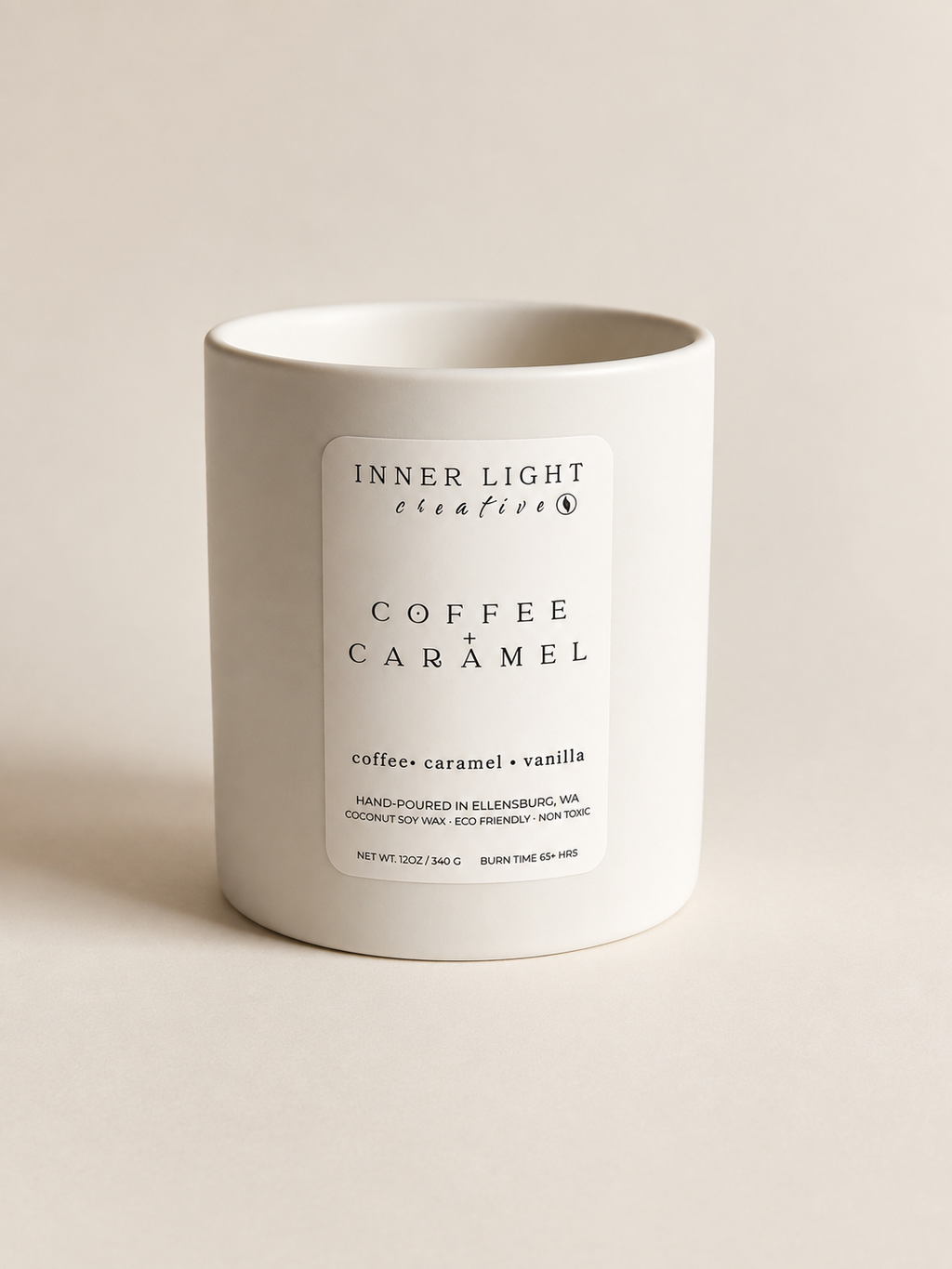 coffee caramel vanilla scented coconut soy candle hand-poured non toxic Ellensburg Washington Inner Light Creative